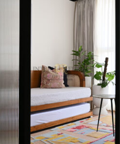 sofa bed minimalis modern kayu jati dengan roda bisa ditarik