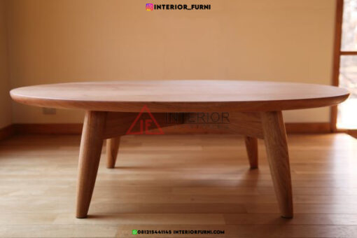 meja bulat ruang tamu minimalis kayu jati