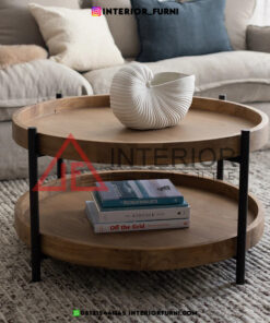 coffee table minimalis modern kayu jati kaki besi