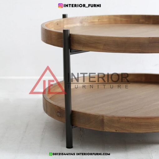 coffee table minimalis modern kayu jati kaki besi