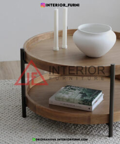 coffee table minimalis modern kayu jati kaki besi