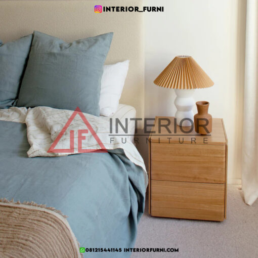 nakas tempat tidur minimalis modern kayu jati