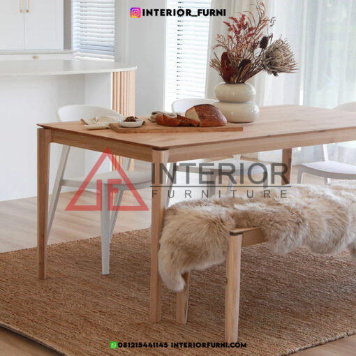 set meja makan dengan bangku minimalis kayu jati