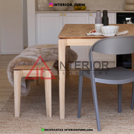 set meja makan dengan bangku minimalis kayu jati