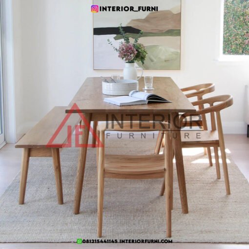 dining set minimalis modern kayu jati solid-meja makan scandinavian-meja makan japandi