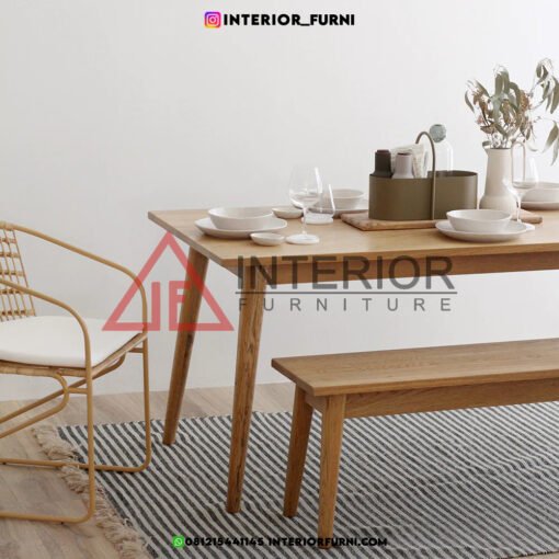 dining set minimalis modern kayu jati solid-meja makan scandinavian-meja makan japandi