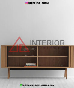 bufet kayu jati minimalis modern pintu geser desain scandinavian