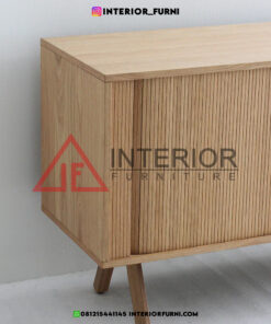 bufet kayu jati minimalis modern pintu geser desain scandinavian