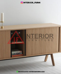 bufet kayu jati minimalis modern pintu geser desain scandinavian