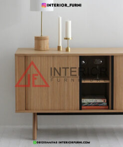 bufet kayu jati minimalis modern pintu geser desain scandinavian