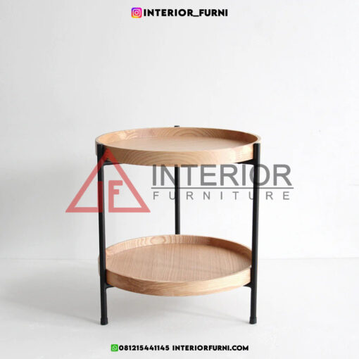 side table minimalis modern kayu jati-side table bulat