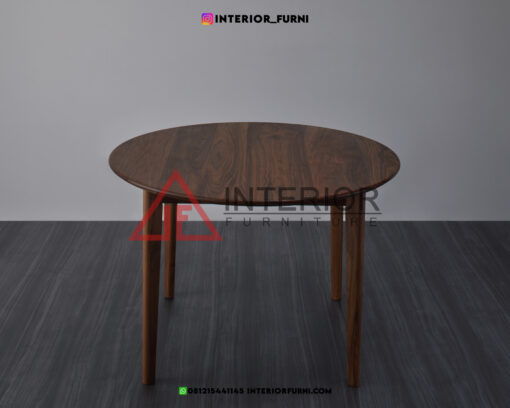 meja bulat minimalis kayu jati untuk ruang makan
