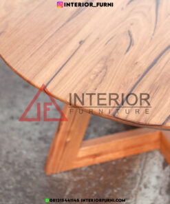 meja tamu minimalis modern bulat kayu jati solid