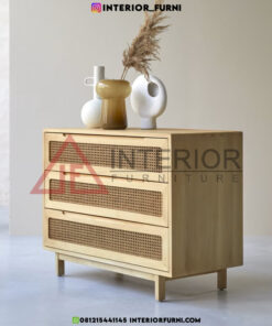 buffet laci rotan minimalis modern kayu jati