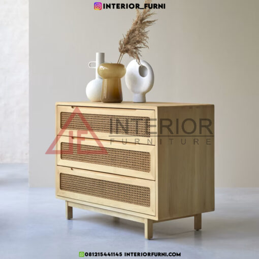 buffet laci rotan minimalis modern kayu jati