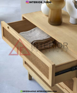 buffet laci rotan minimalis modern kayu jati