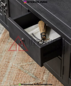 kabinet tv minimalis kayu jati hitam