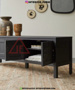 kabinet tv minimalis kayu jati hitam