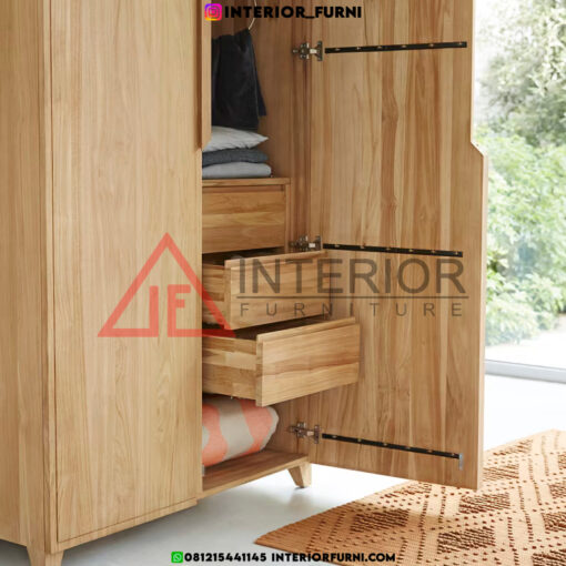 lemari pakaian 2 pintu minimalis modern kayu jati