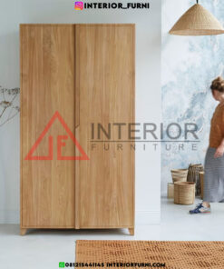 lemari pakaian 2 pintu minimalis modern kayu jati