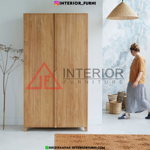 lemari pakaian 2 pintu minimalis modern kayu jati