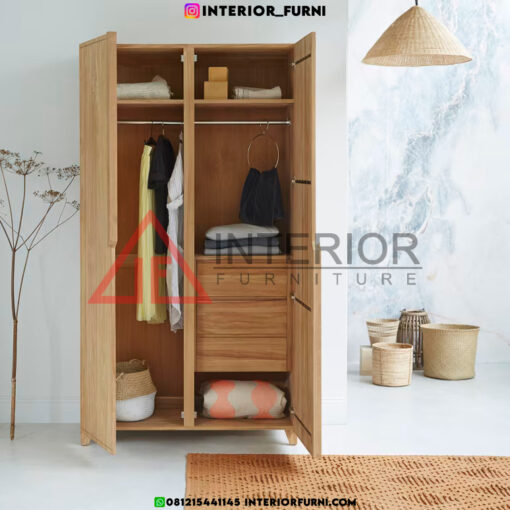 lemari pakaian 2 pintu minimalis modern kayu jati