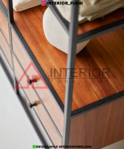 rak display minimalis industrial kayu jati solid