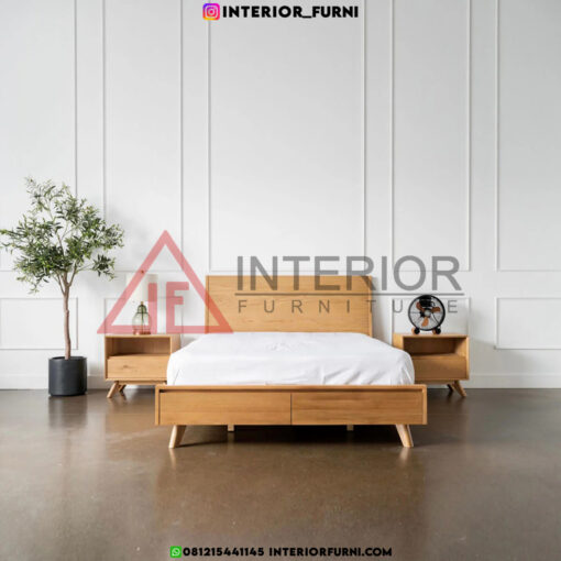 tempat tidur laci minimalis kayu jati solid